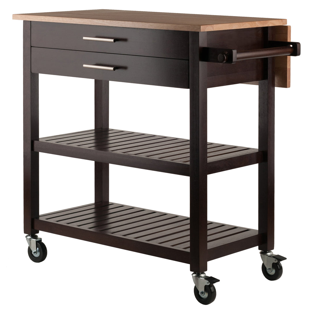 Langdon Kitchen Cart, Drop Leaf, Cappuccino and Natural 