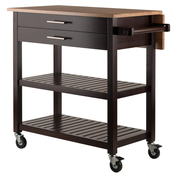 Langdon Kitchen Cart, Drop Leaf, Cappuccino and Natural 