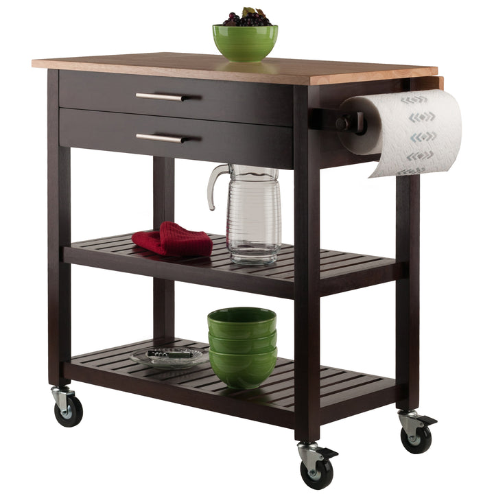 Langdon Kitchen Cart, Drop Leaf, Cappuccino and Natural