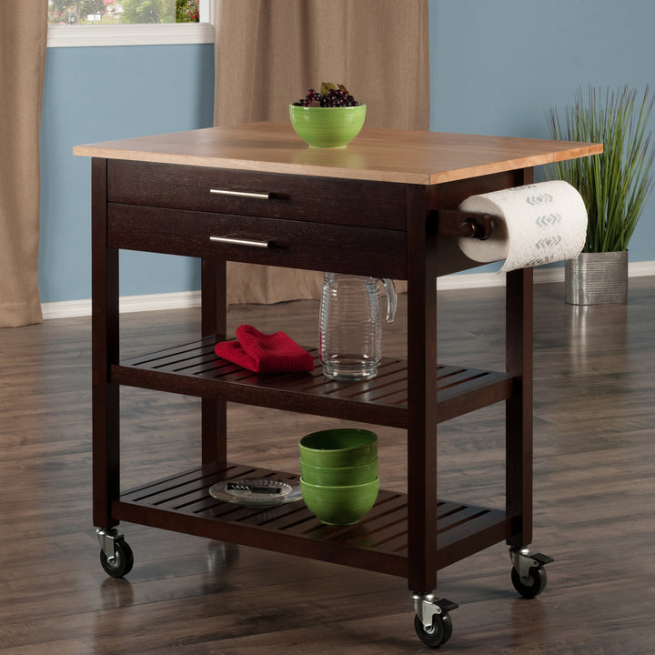 Langdon Kitchen Cart, Drop Leaf, Cappuccino and Natural