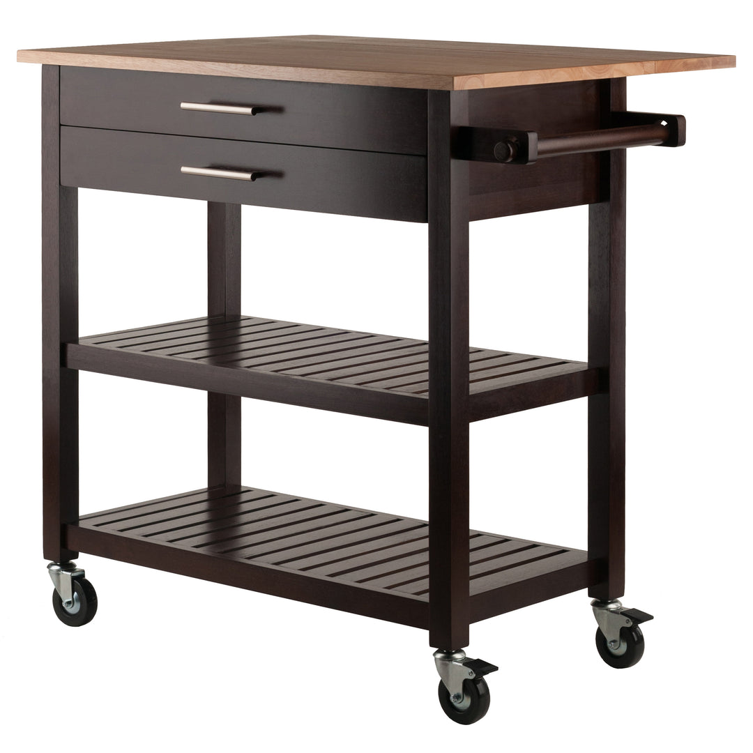 Langdon Kitchen Cart, Drop Leaf, Cappuccino and Natural