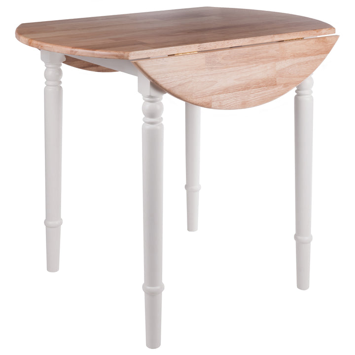 Sorella Round Double Drop Leaf Dining Table, Natural and White