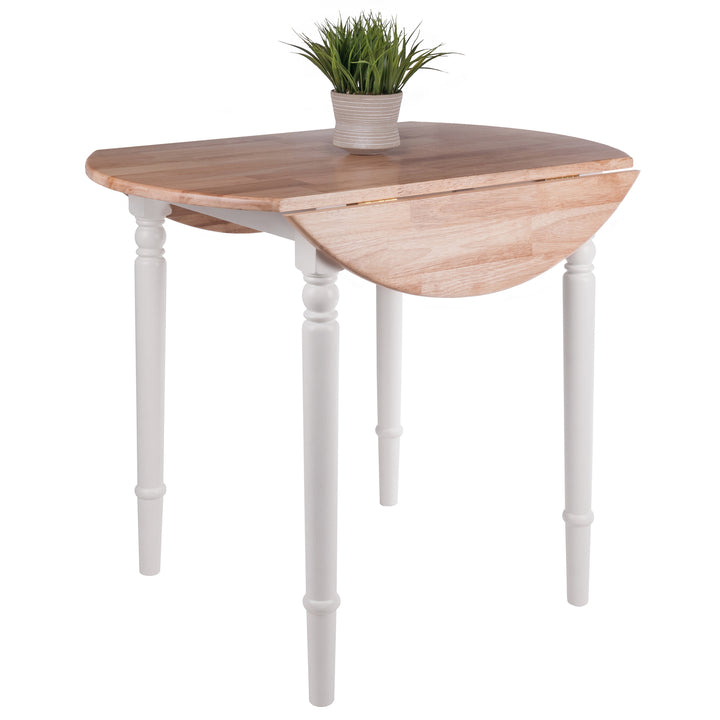 Sorella Round Double Drop Leaf Dining Table, Natural and White