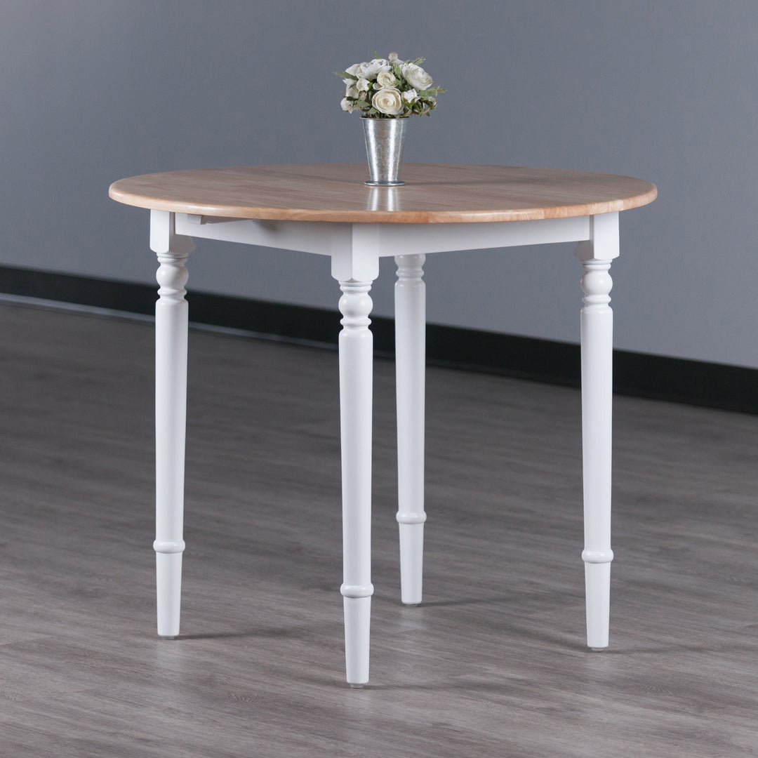 Sorella Round Double Drop Leaf Dining Table, Natural and White