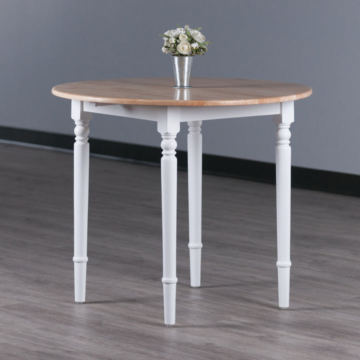 Sorella Round Double Drop Leaf Dining Table, Natural and White