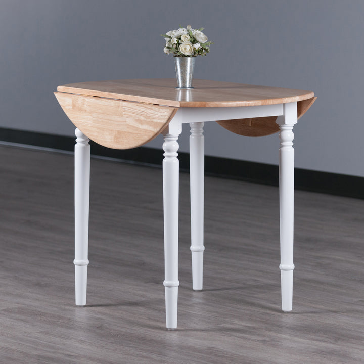 Sorella Round Double Drop Leaf Dining Table, Natural and White