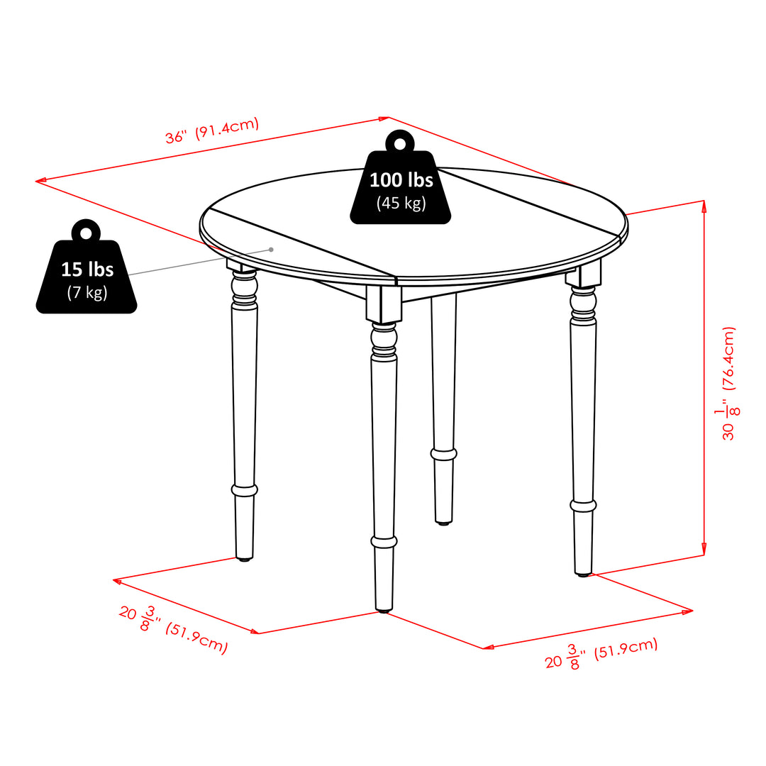 Sorella Round Double Drop Leaf Dining Table, Natural and White