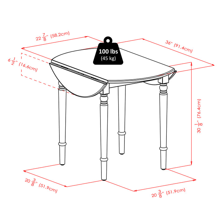 Sorella Round Double Drop Leaf Dining Table, Natural and White