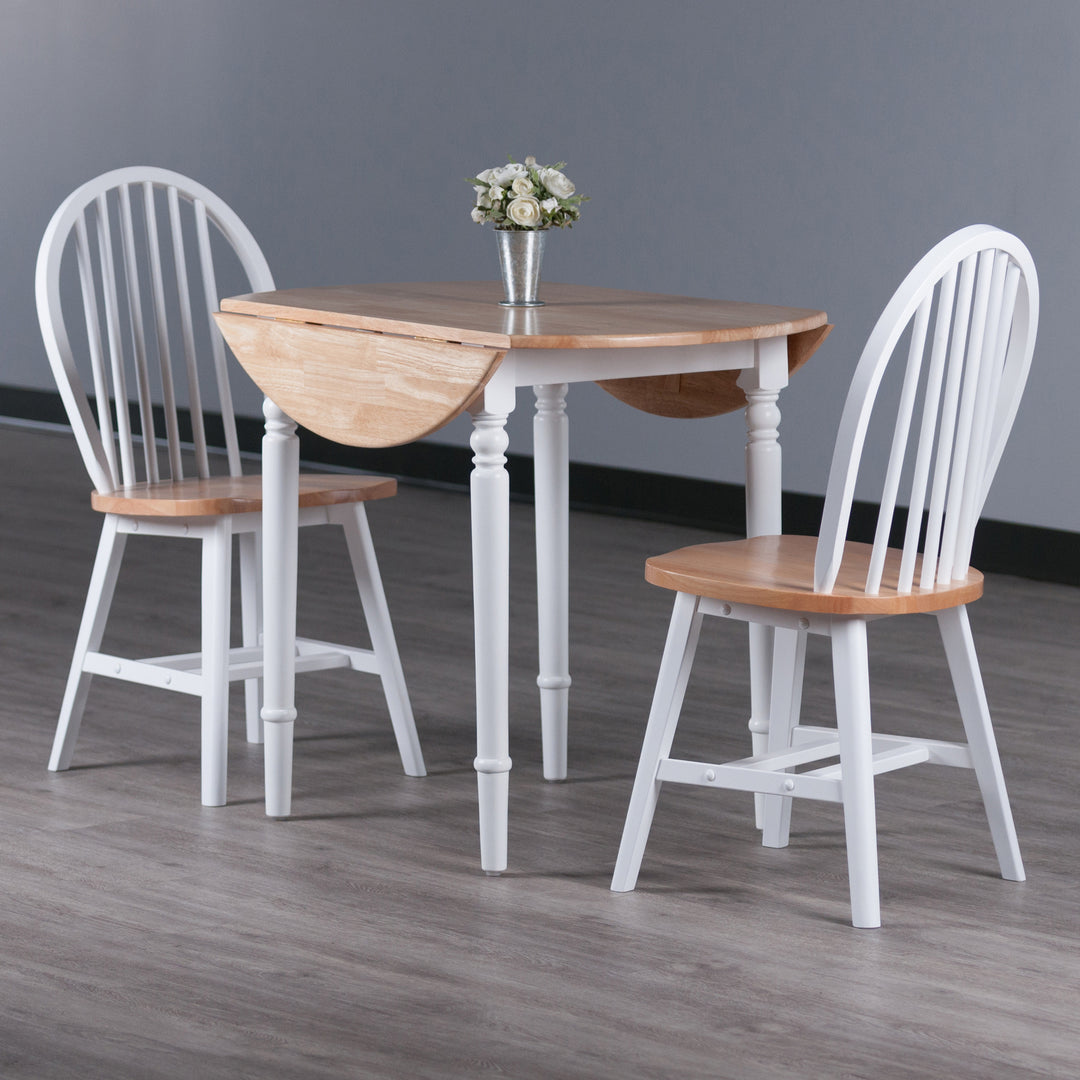 Sorella 3-Pc Drop Leaf Dining Table with Windsor Chairs, Natural and White