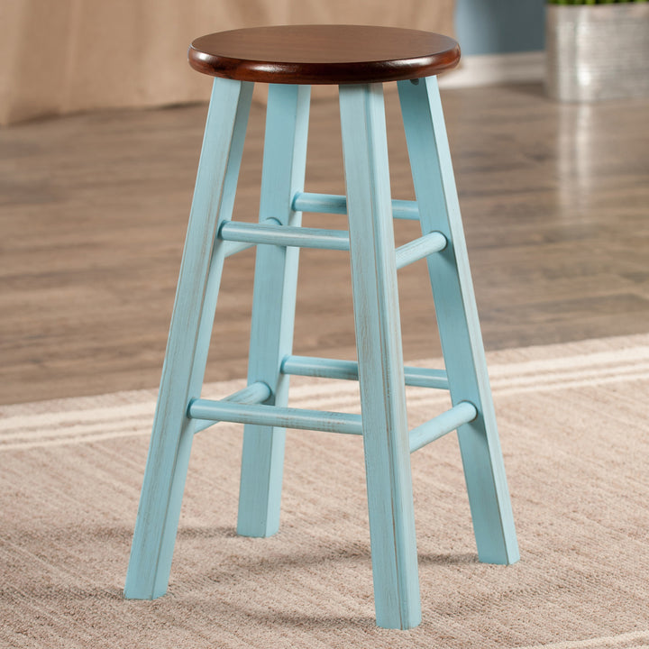 Ivy Counter Stool, Rustic Light Blue and Walnut