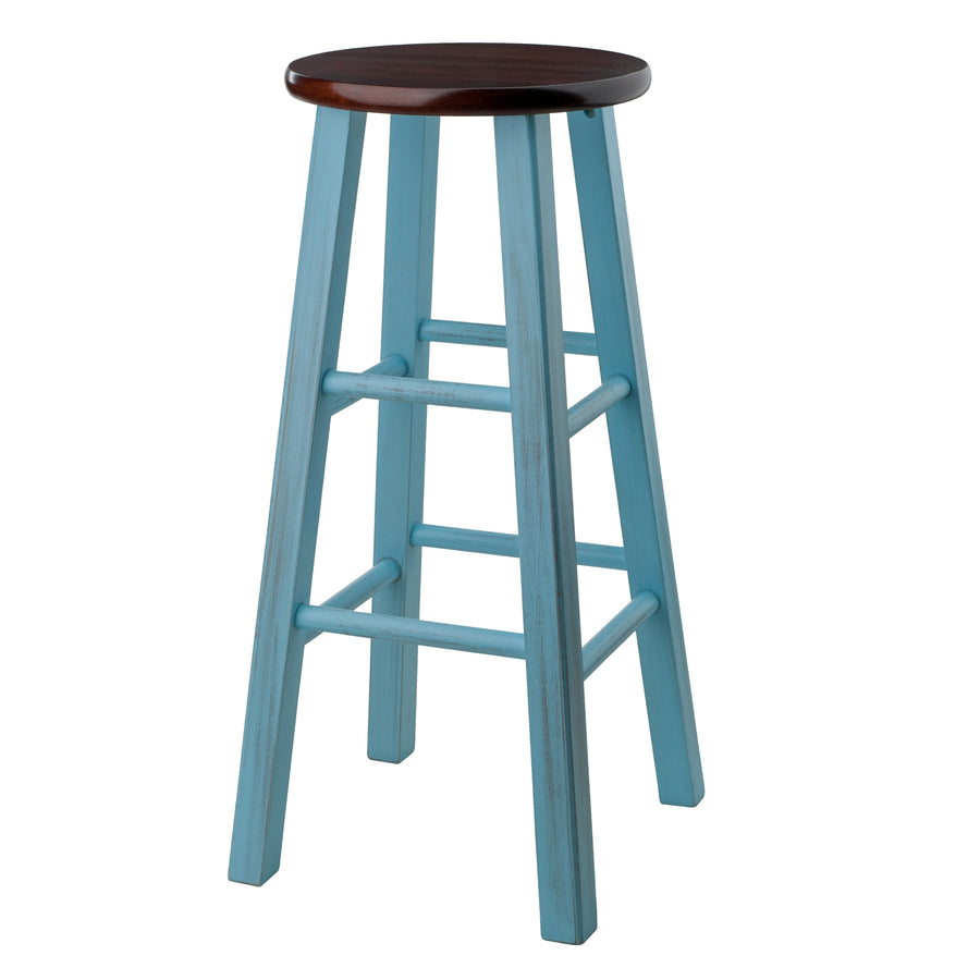 Ivy Bar Stool, Rustic Light Blue and Walnut