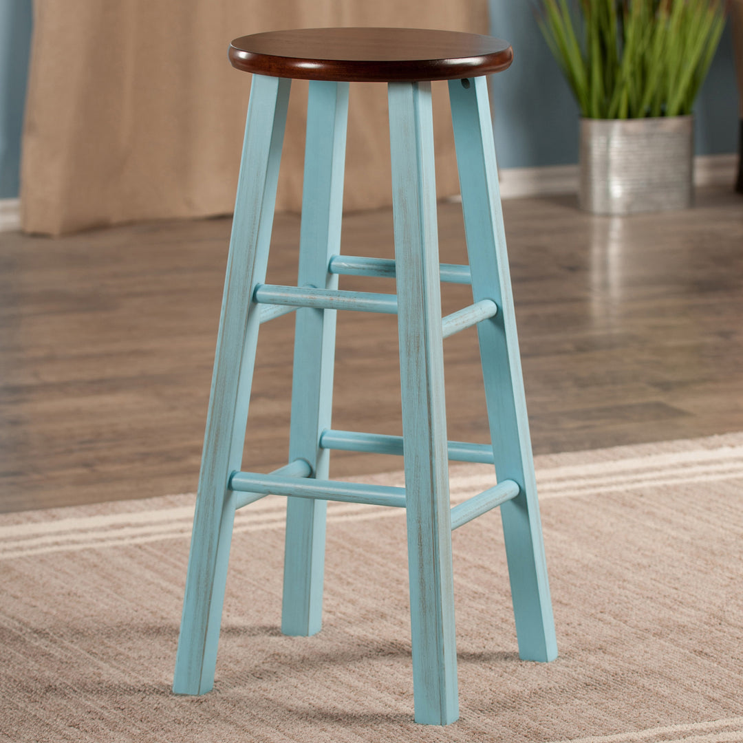 Ivy Bar Stool, Rustic Light Blue and Walnut