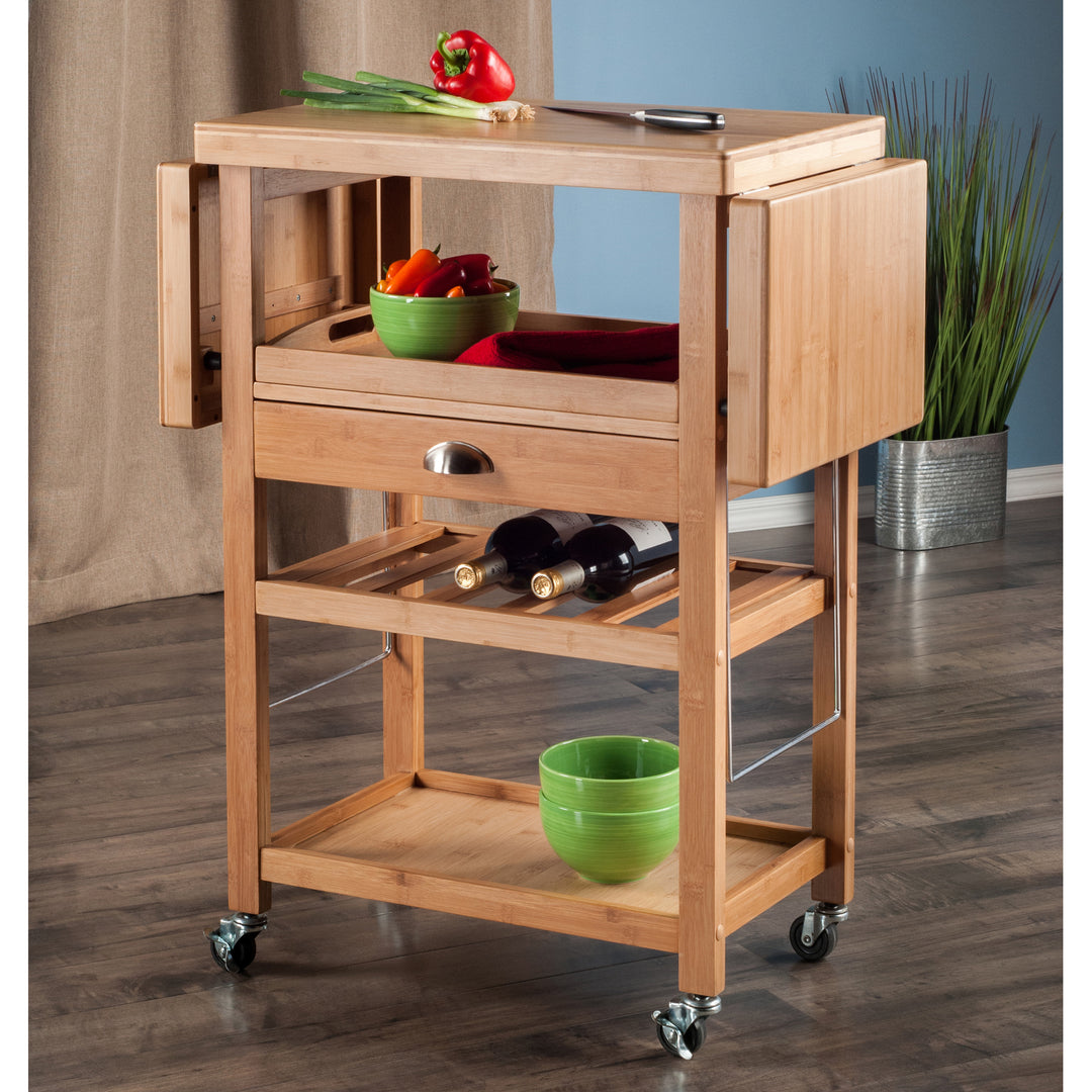 Barton Kitchen Utility Cart, Drop Leaf, Bamboo