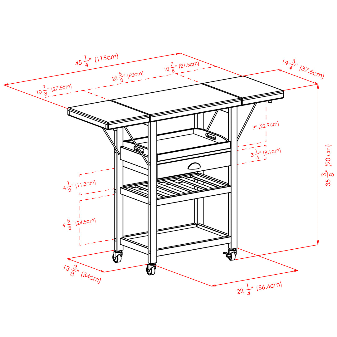 Barton Kitchen Utility Cart, Drop Leaf, Bamboo