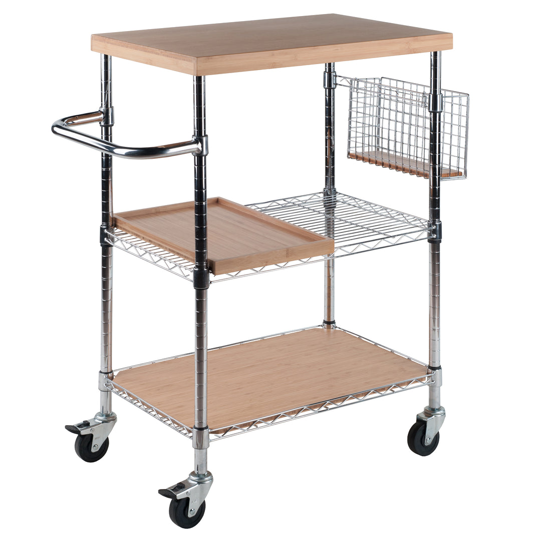 Madera Utility Kitchen Cart, Bamboo and Chrome