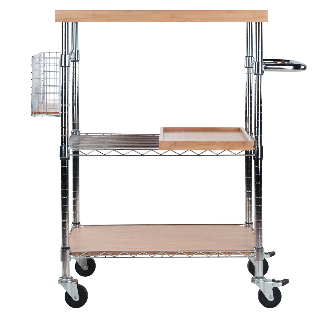 Madera Utility Kitchen Cart, Bamboo and Chrome