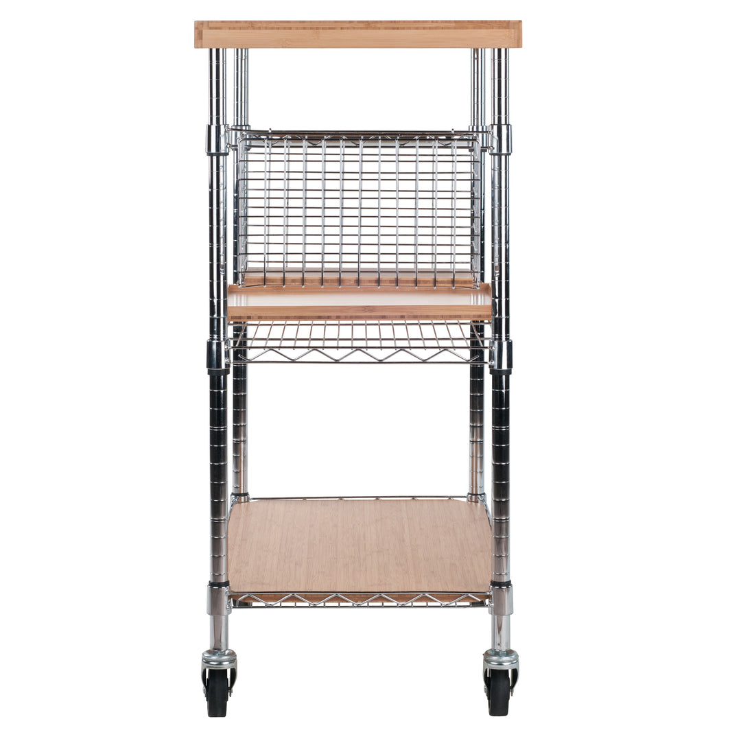 Madera Utility Kitchen Cart, Bamboo and Chrome