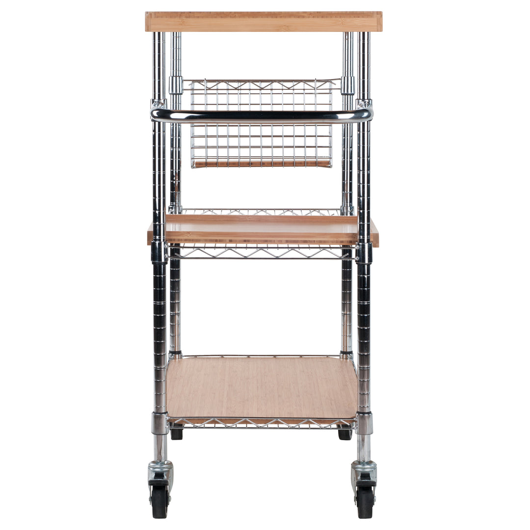 Madera Utility Kitchen Cart, Bamboo and Chrome