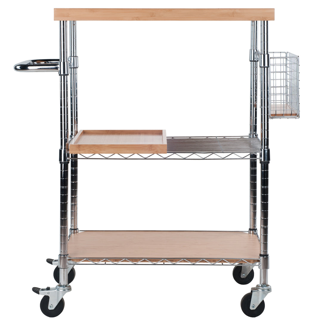 Madera Utility Kitchen Cart, Bamboo and Chrome