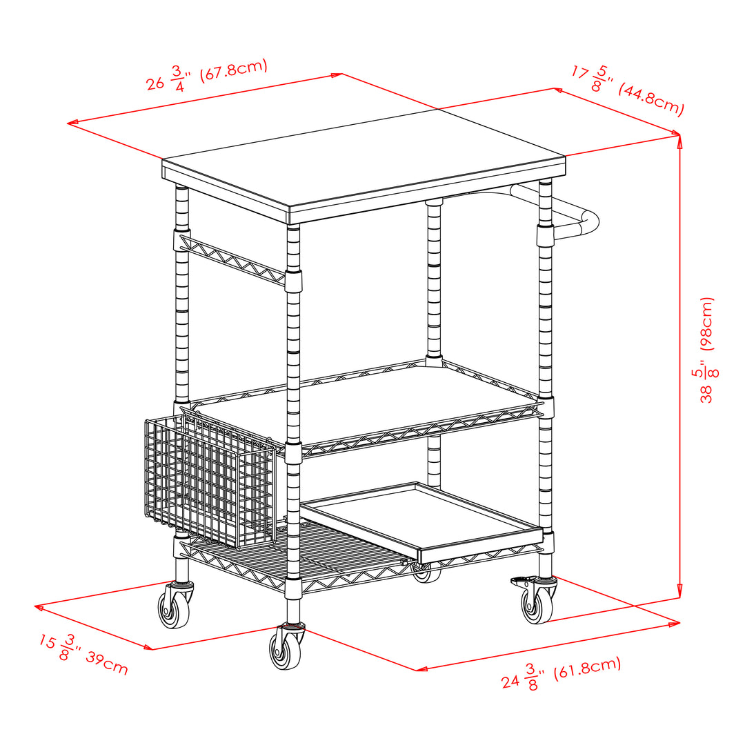 Madera Utility Kitchen Cart, Bamboo and Chrome