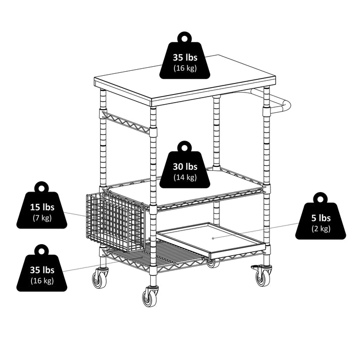 Madera Utility Kitchen Cart, Bamboo and Chrome