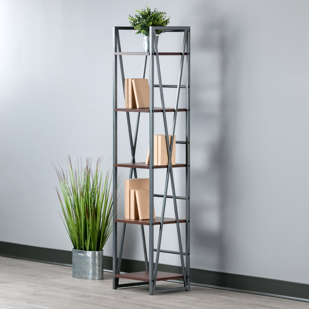 Isa 5-Tier Shelf, Graphite and Walnut