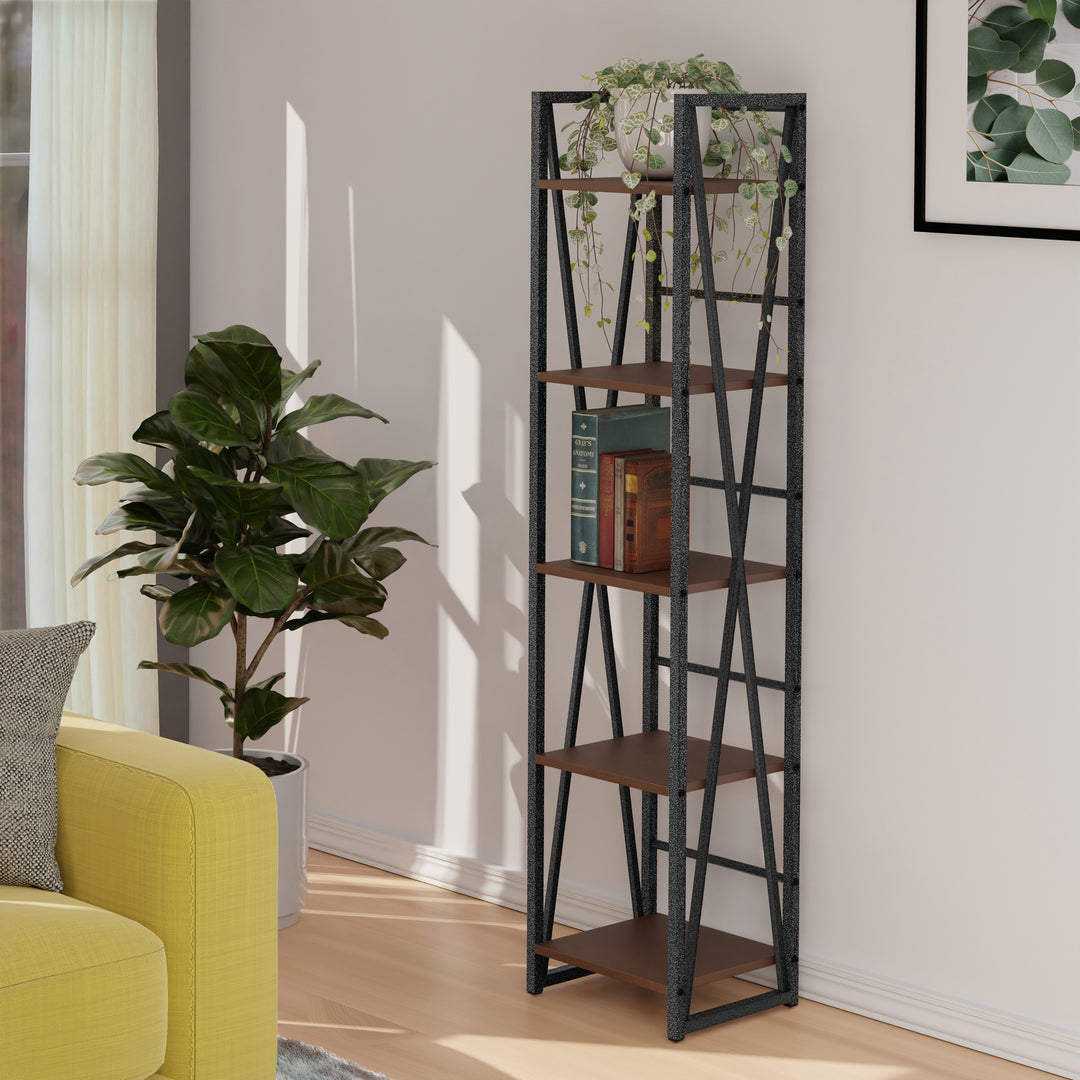 Isa 5-Tier Shelf, Graphite and Walnut