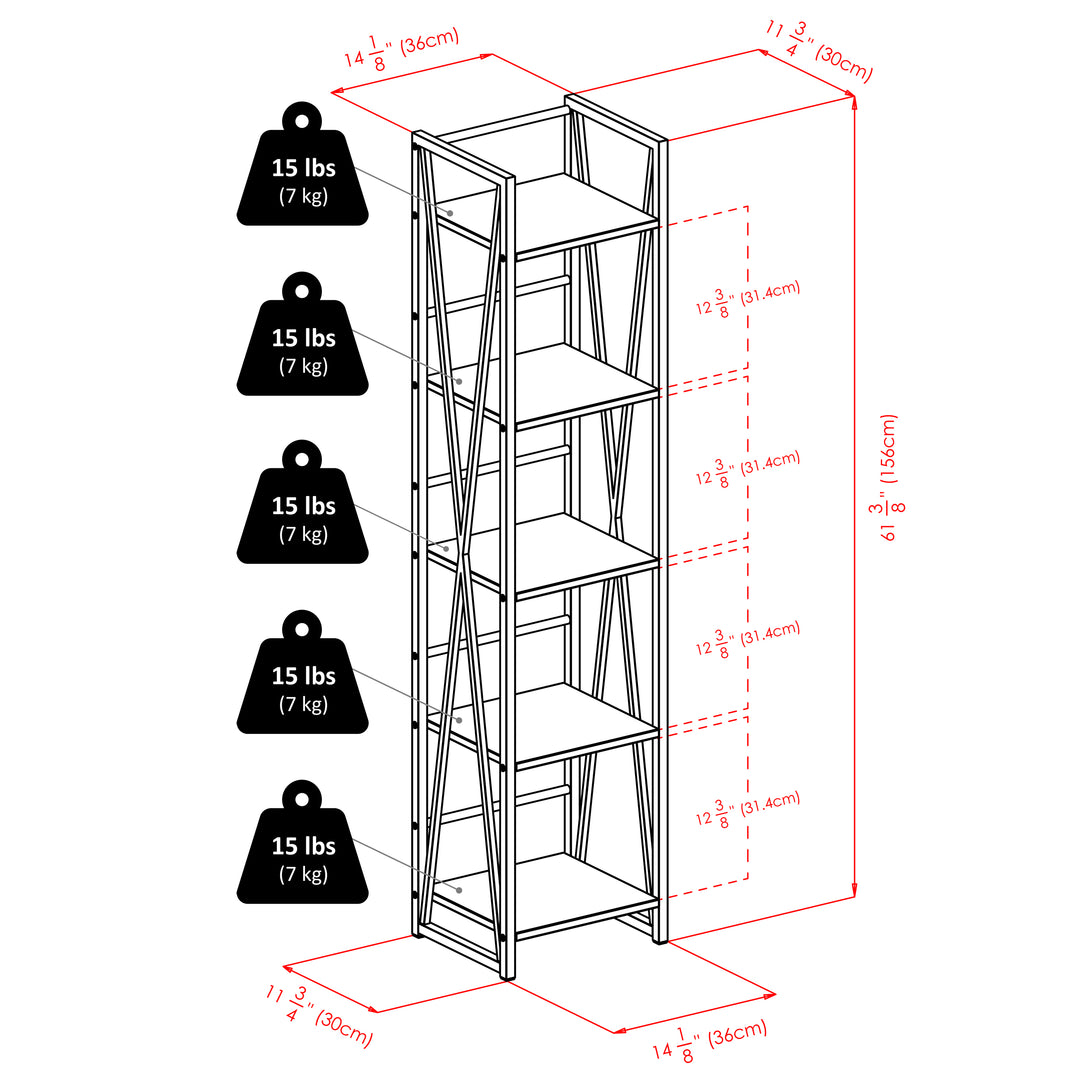 Isa 5-Tier Shelf, Graphite and Walnut