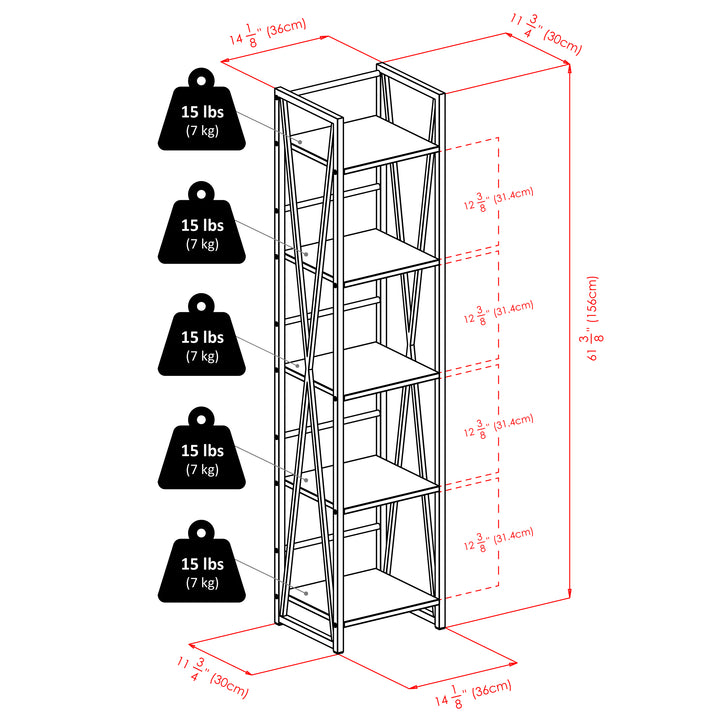 Isa 5-Tier Shelf, Graphite and Walnut