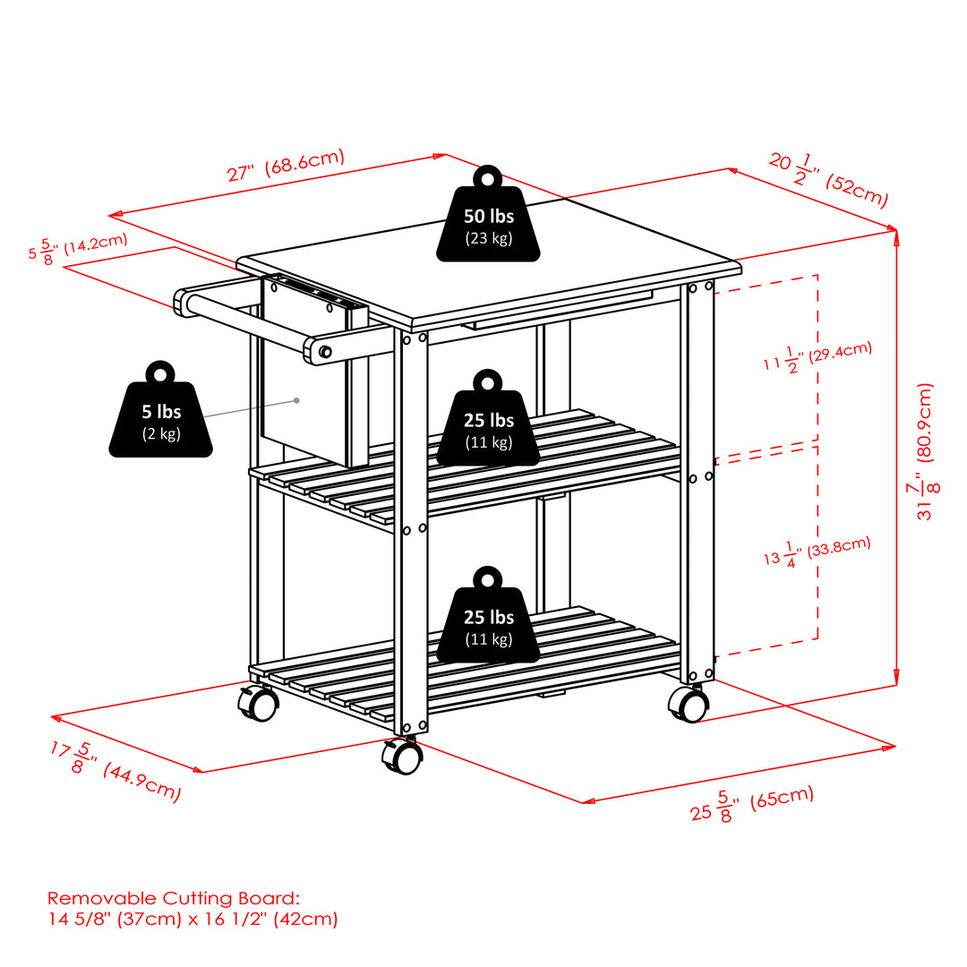 Mario Kitchen Utility Cart, Natural