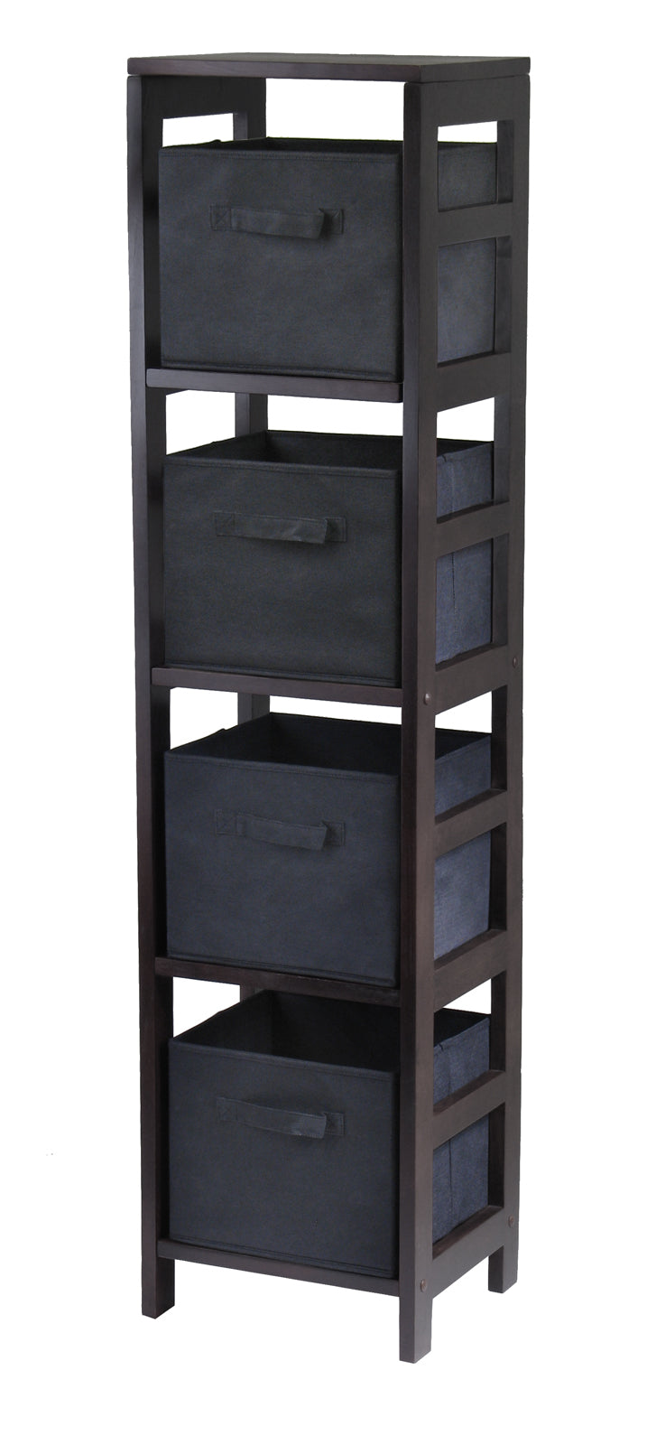 Capri 5-Pc Narrow Storage Shelf with 4 Foldable Fabric Baskets, Espresso and Black