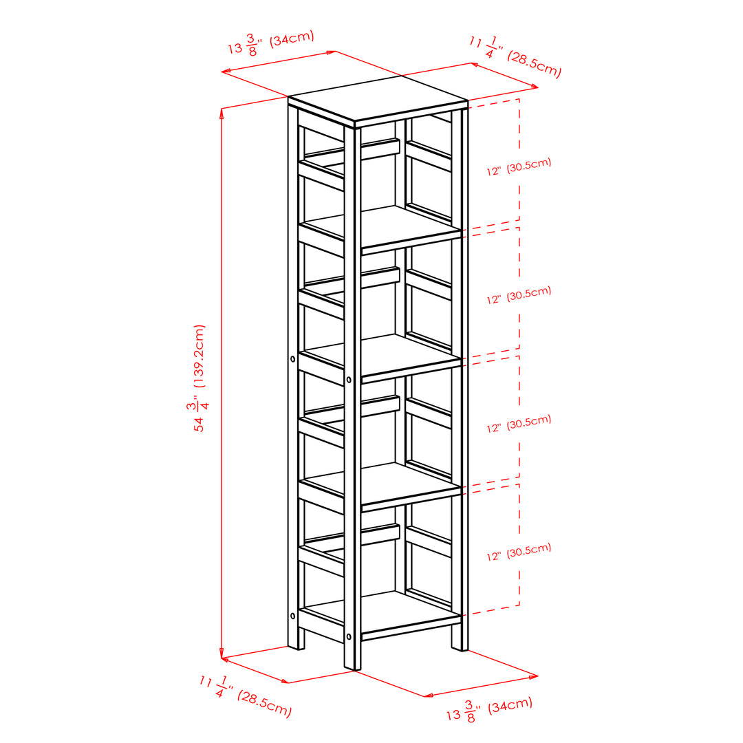 Capri 5-Pc Narrow Storage Shelf with 4 Foldable Fabric Baskets, Espresso and Black