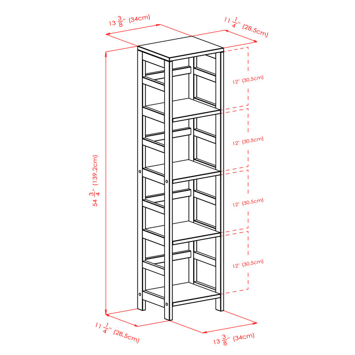 Capri 5-Pc Narrow Storage Shelf with 4 Foldable Fabric Baskets, Espresso and Black