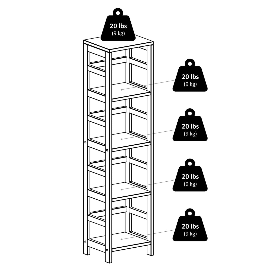 Capri 5-Pc Narrow Storage Shelf with 4 Foldable Fabric Baskets, Espresso and Black