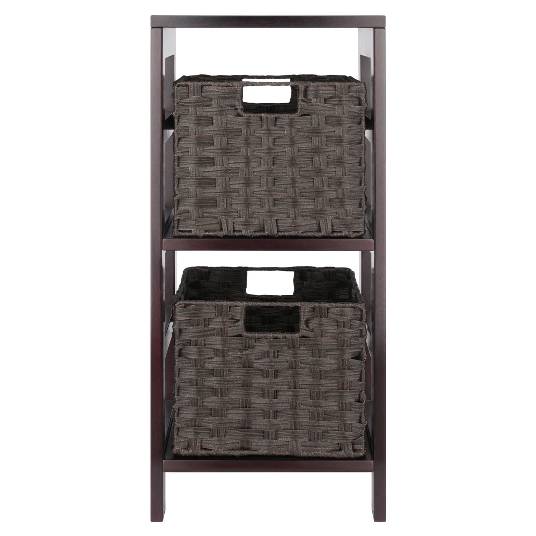 Leo 3-Pc Storage Shelf with 2 Foldable Woven Baskets, Espresso and Chocolate