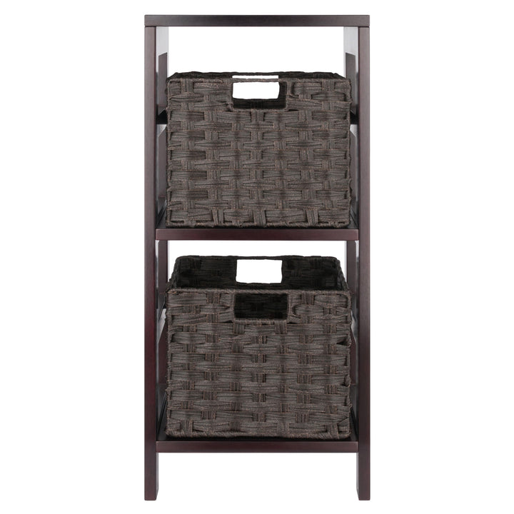 Leo 3-Pc Storage Shelf with 2 Foldable Woven Baskets, Espresso and Chocolate