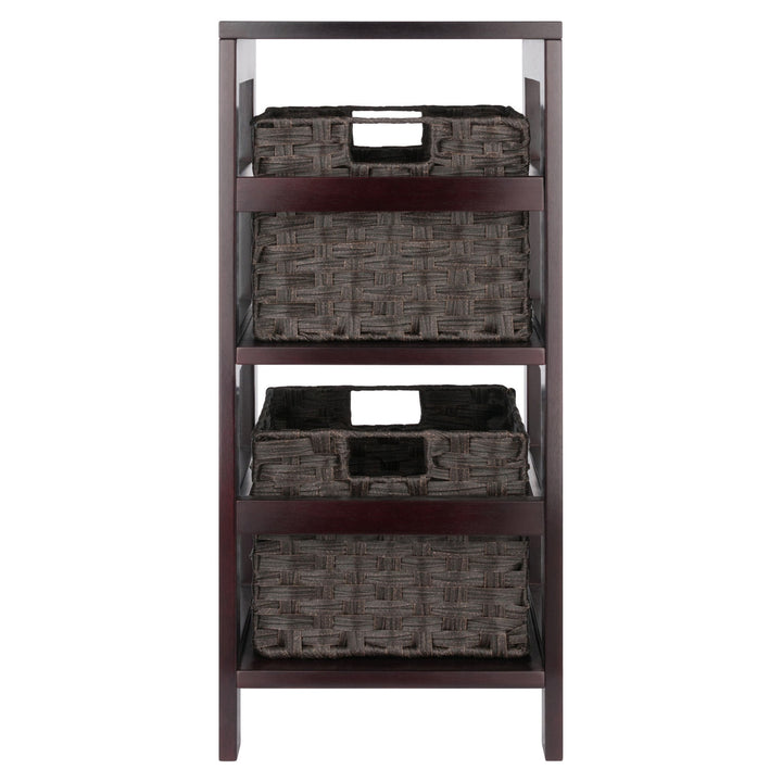 Leo 3-Pc Storage Shelf with 2 Foldable Woven Baskets, Espresso and Chocolate