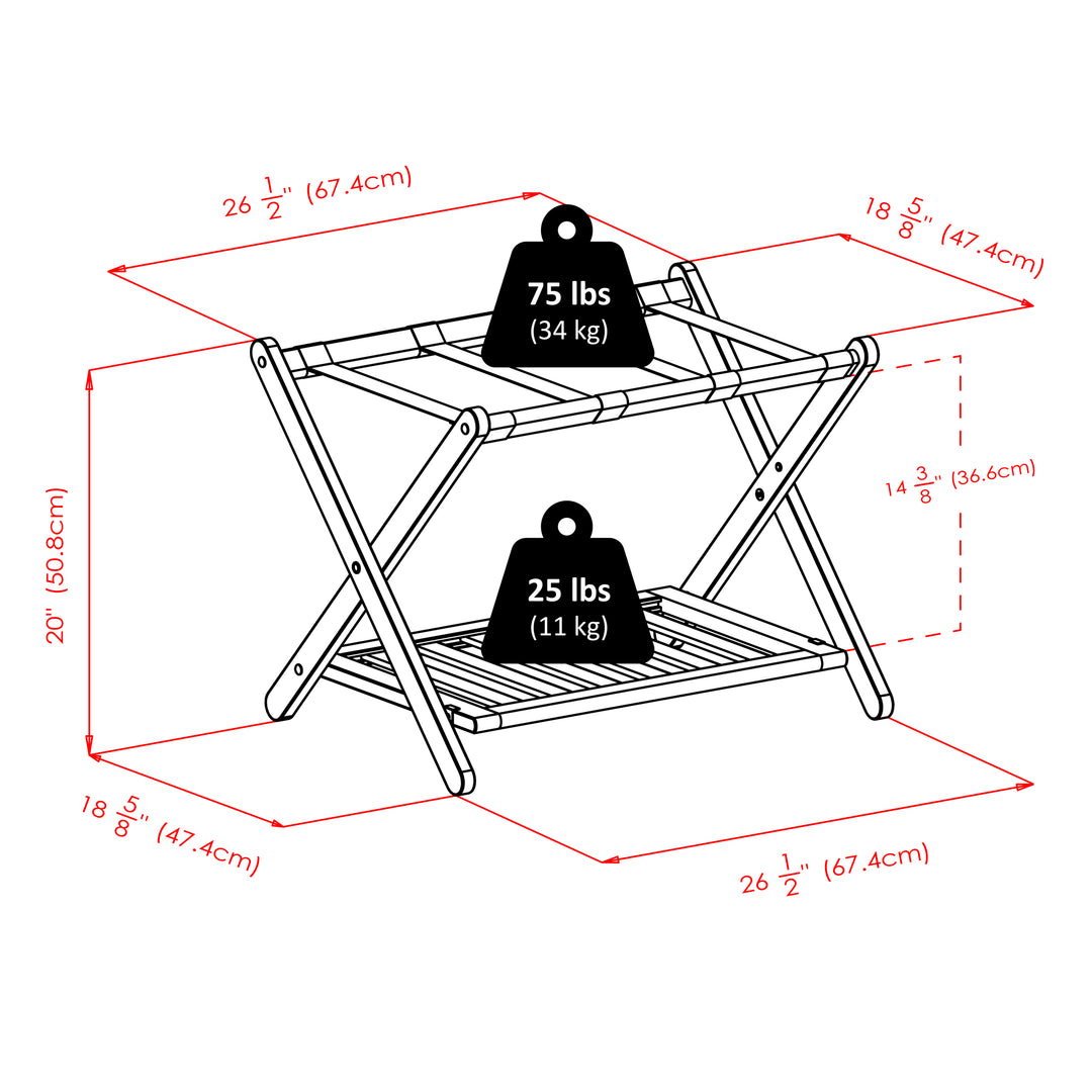 Reese Luggage Rack with Shelf, Espresso