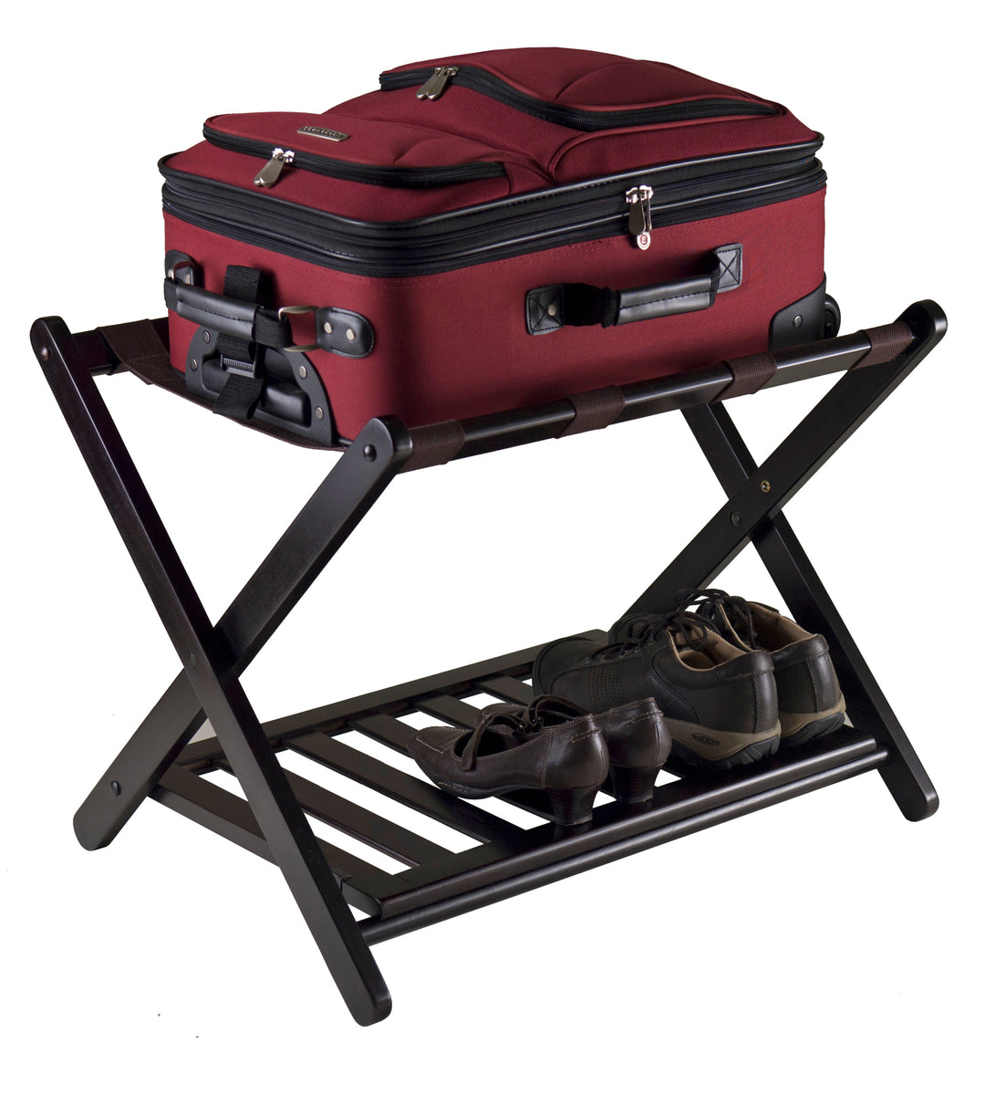 Reese Luggage Rack with Shelf, Espresso