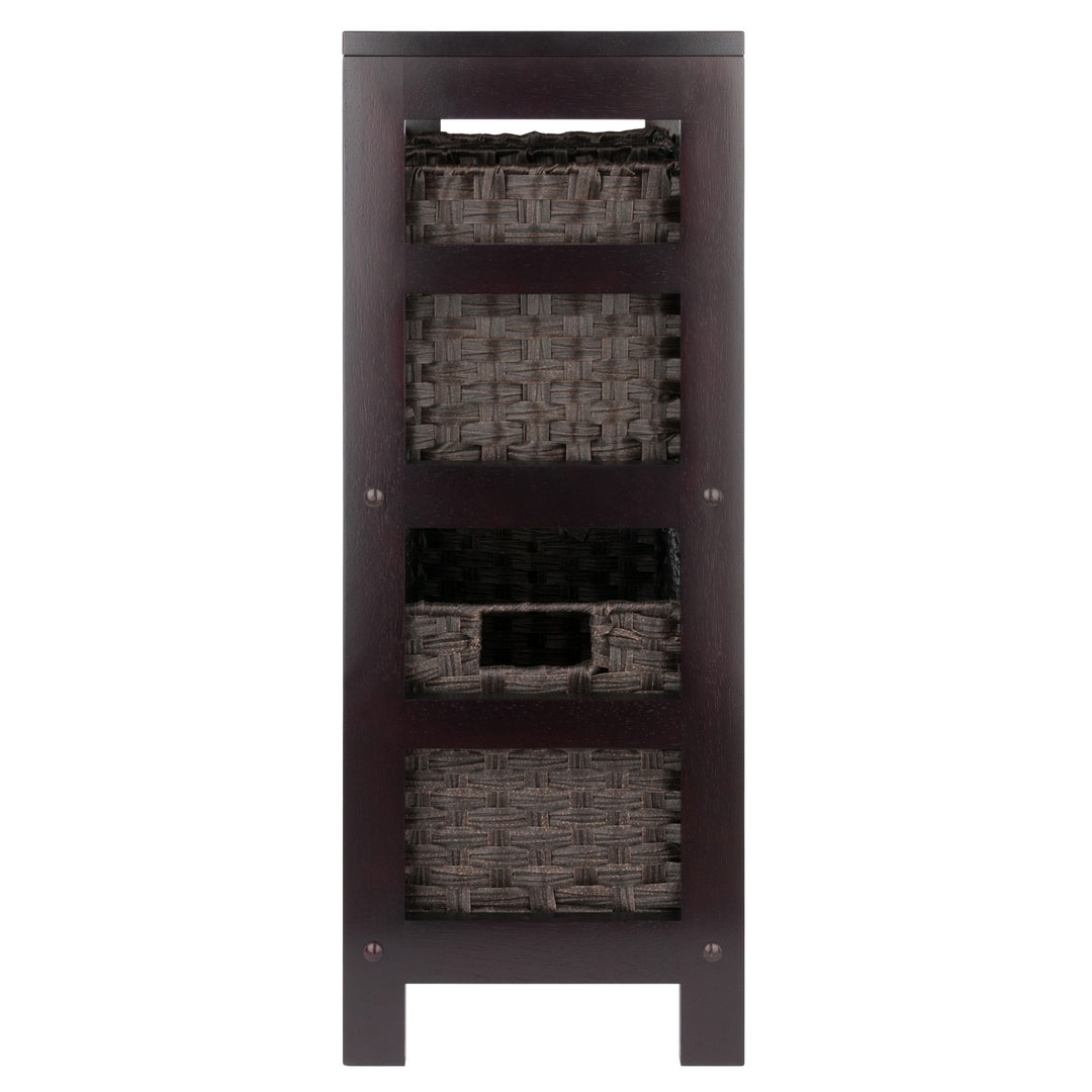 Leo 4-Pc Storage Shelf with 3 Foldable Woven Baskets, Espresso and Chocolate