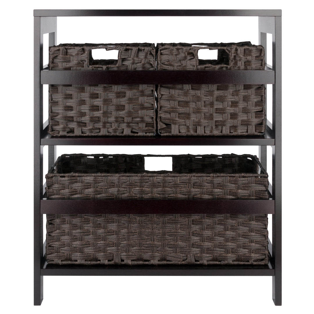 Leo 4-Pc Storage Shelf with 3 Foldable Woven Baskets, Espresso and Chocolate