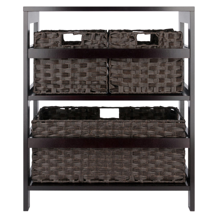 Leo 4-Pc Storage Shelf with 3 Foldable Woven Baskets, Espresso and Chocolate