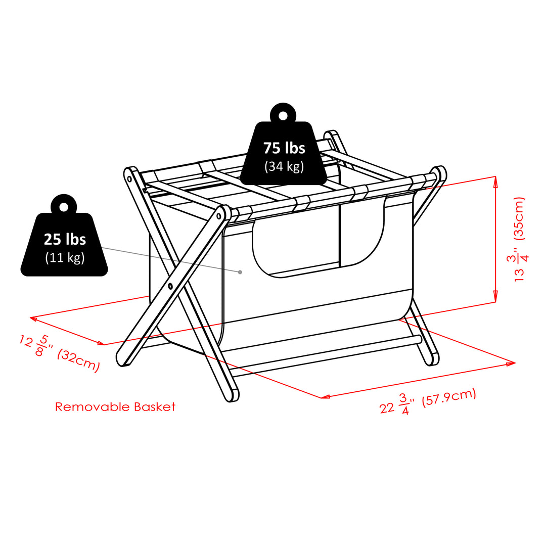 Dora Luggage Rack with Fabric Basket, Espresso