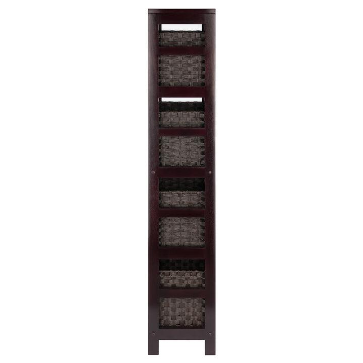 Leo 5-Pc Storage Shelf with 4 Foldable Woven Baskets, Espresso and Chocolate