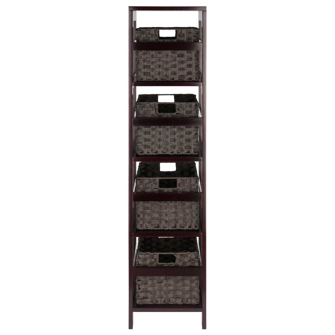 Leo 5-Pc Storage Shelf with 4 Foldable Woven Baskets, Espresso and Chocolate