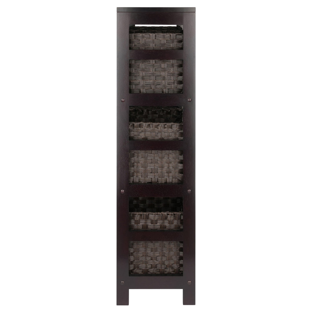 Leo 7-Pc Storage Shelf with 6 Foldable Woven Baskets, Espresso and Chocolate