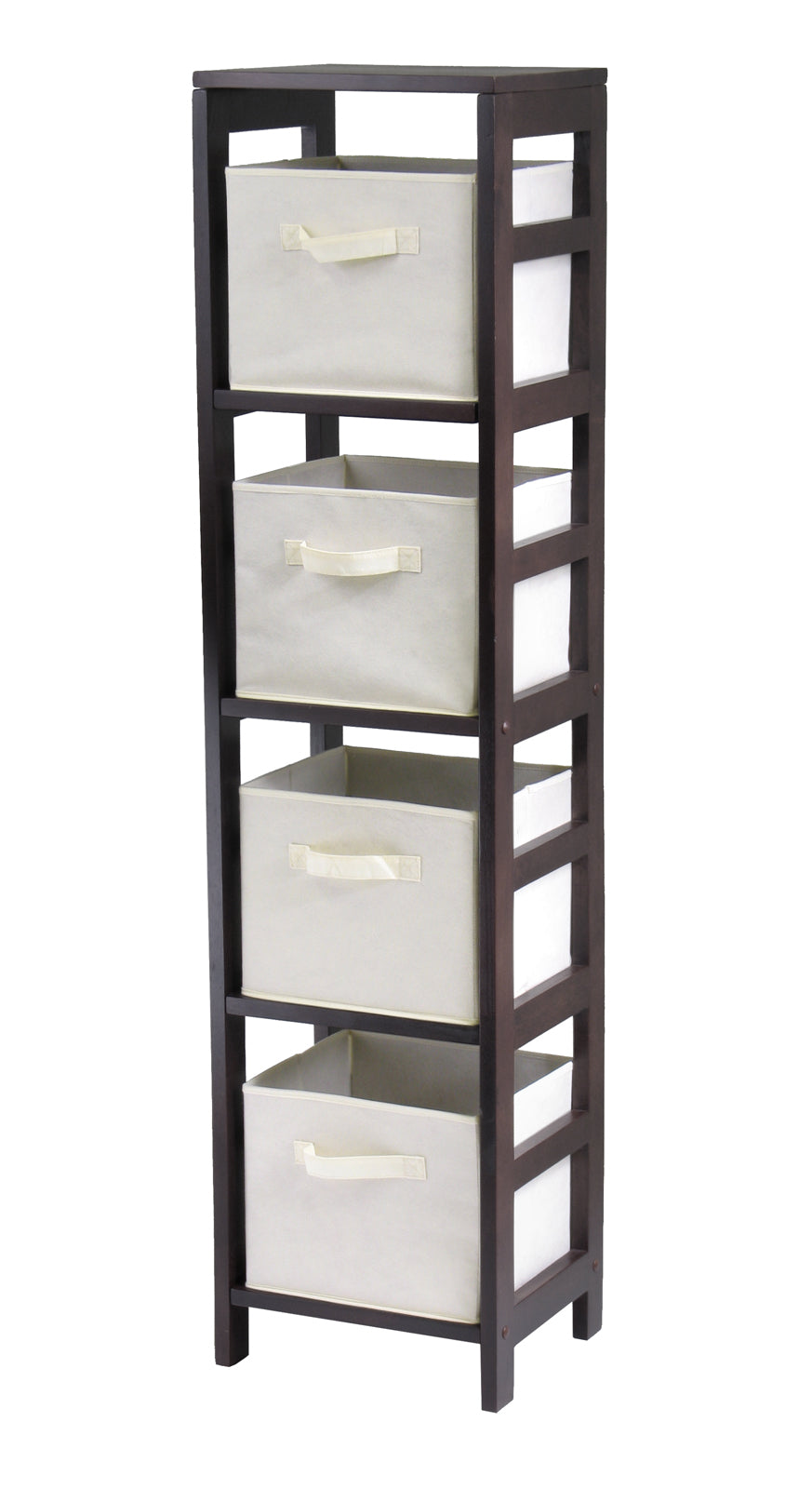 Capri 5-Pc Storage Shelf with 4 Foldable Fabric Baskets, Espresso and Beige