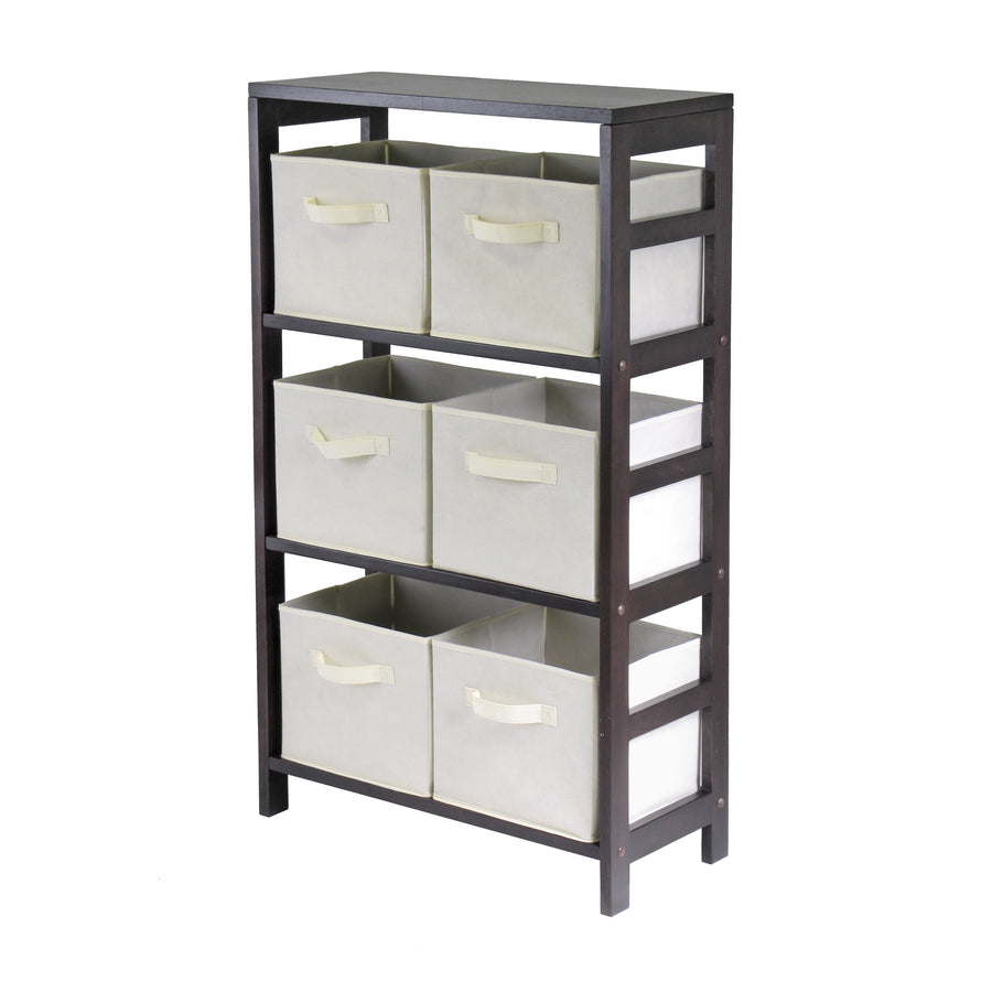 Capri 7-Pc Storage Shelf with 6 Foldable Fabric Baskets, Espresso and Beige