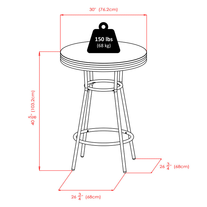 Summit Round High Table, Black and Chrome