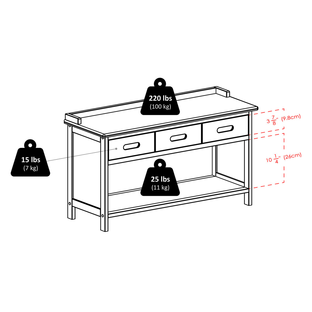 Adriana 3-Drawer Bench with Storage, Walnut